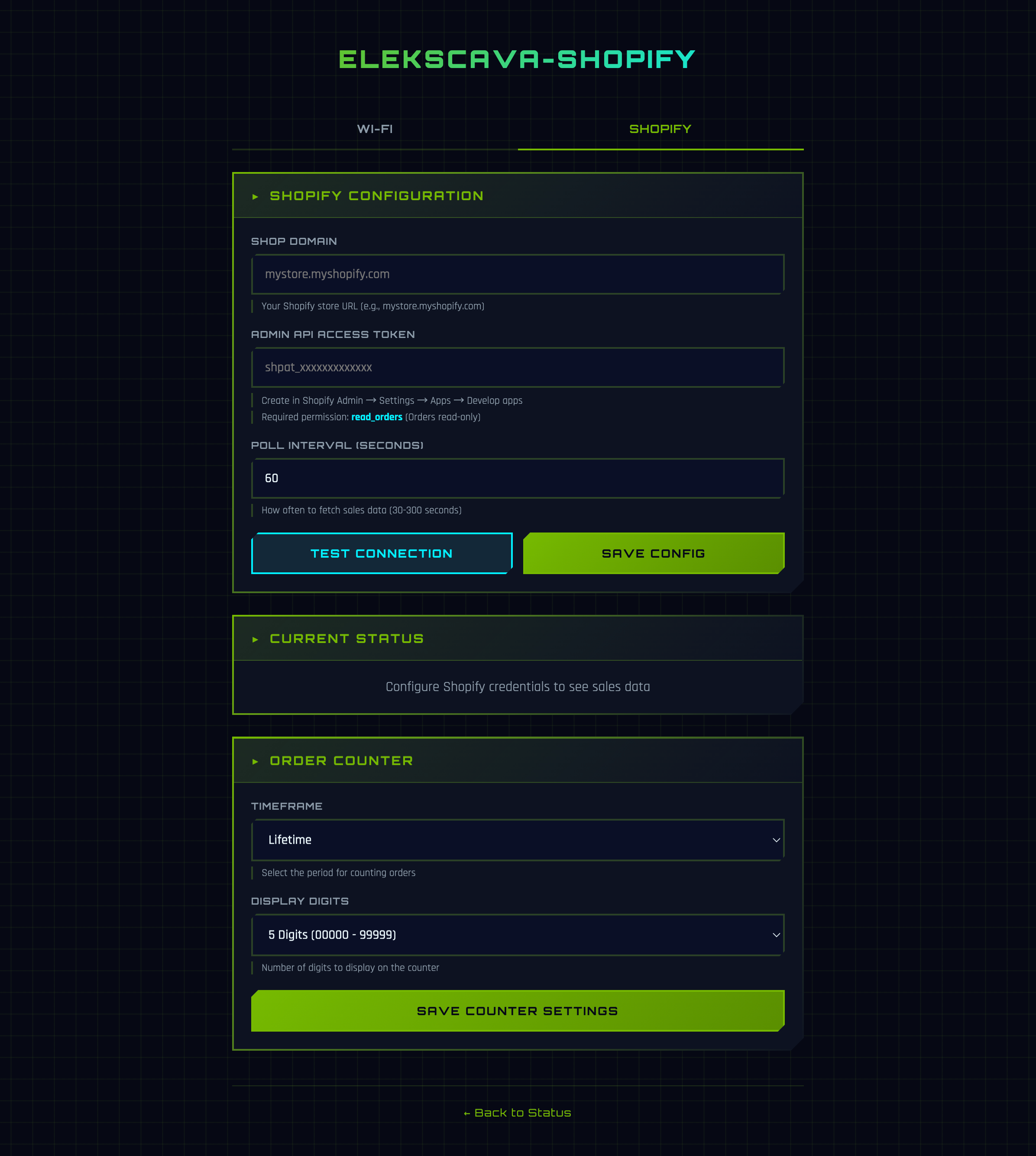 EleksCava Shopify Configuration Form