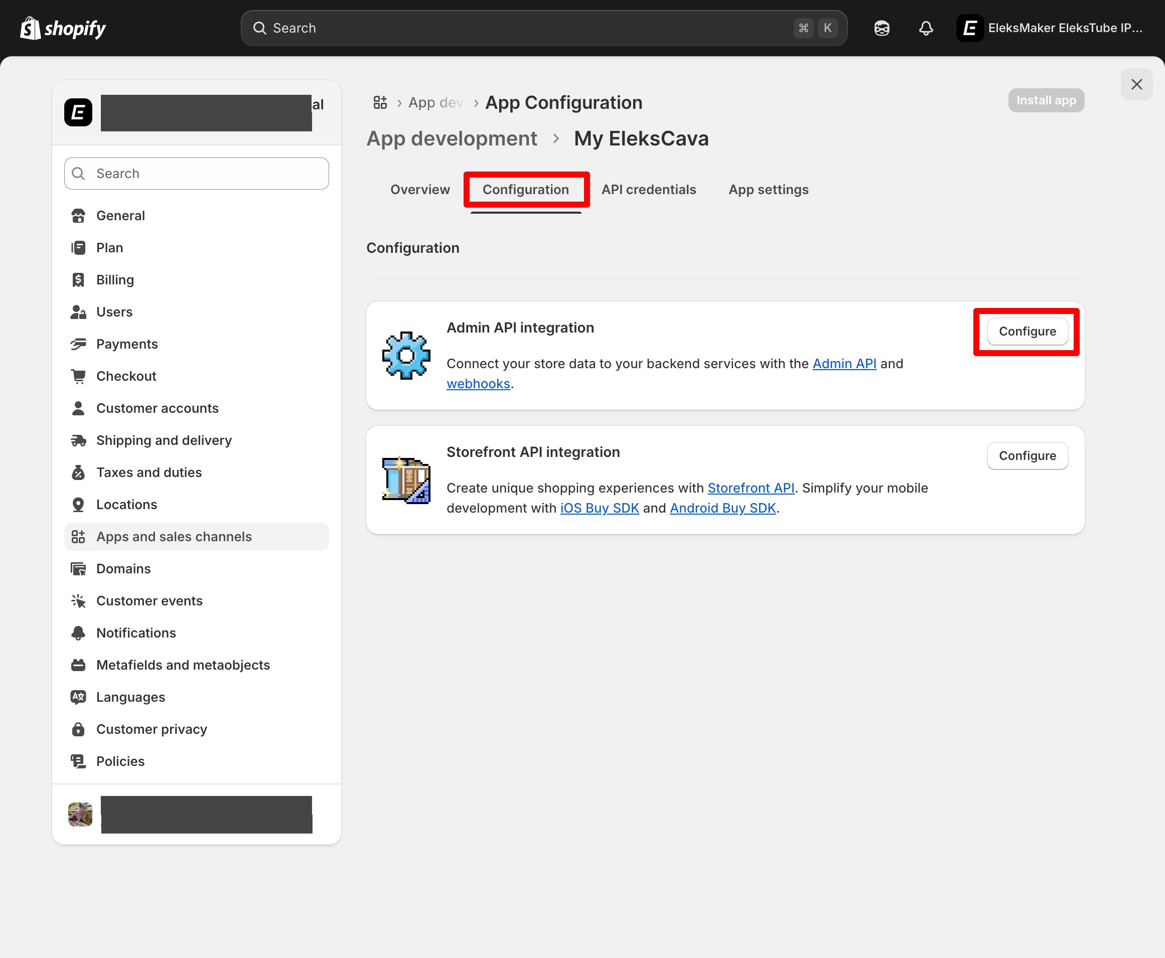Configure Shopify Admin API Integration