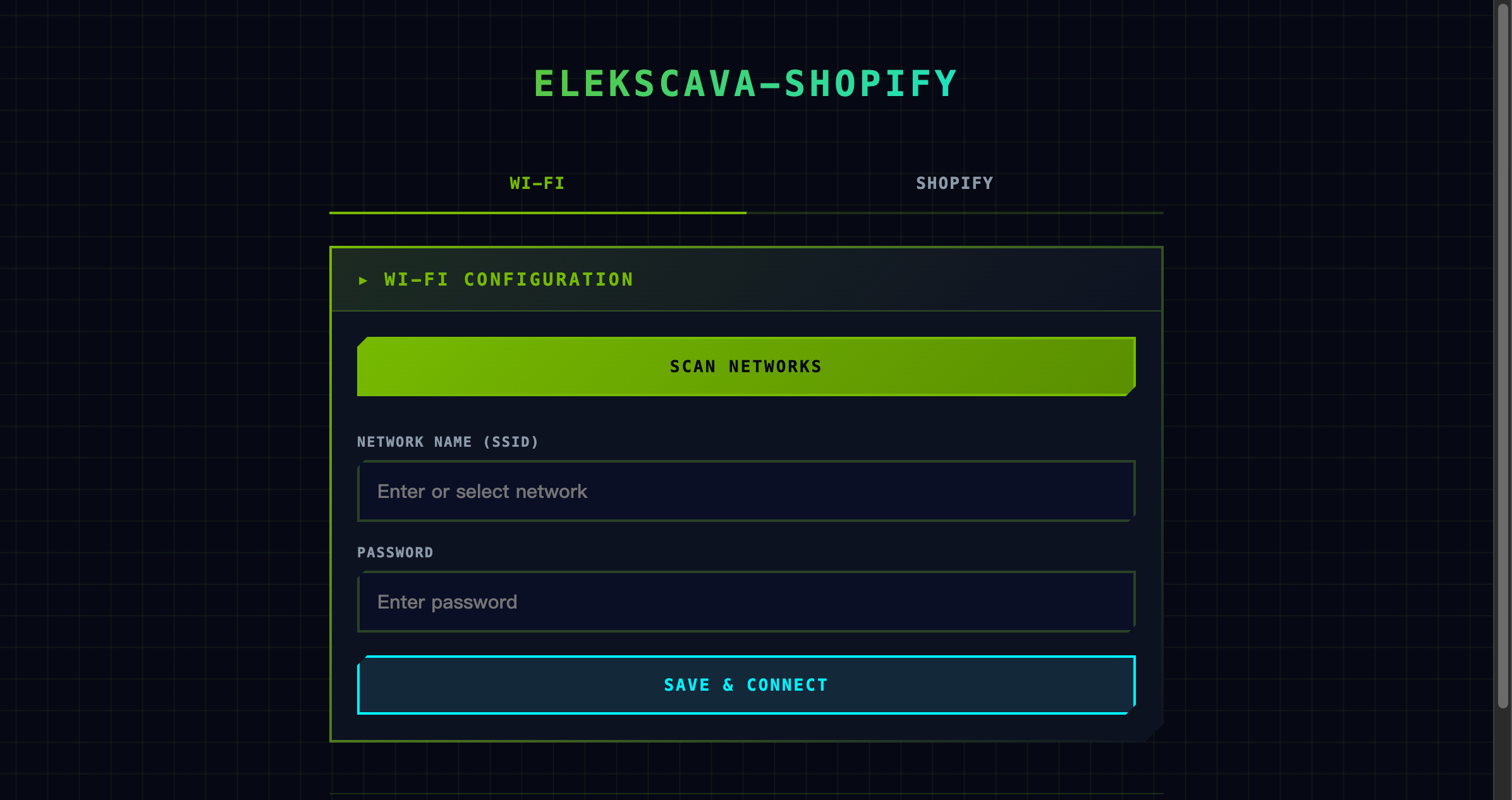 EleksCava Wi-Fi Configuration Page